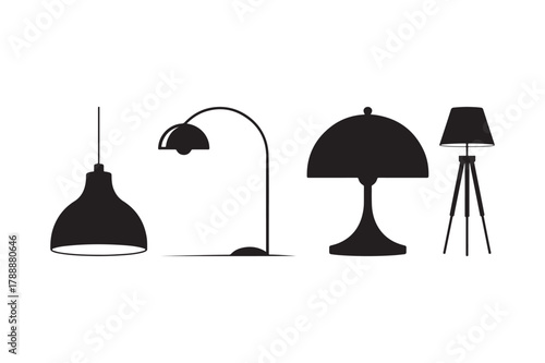 Collection of black silhouette lamps on a white background