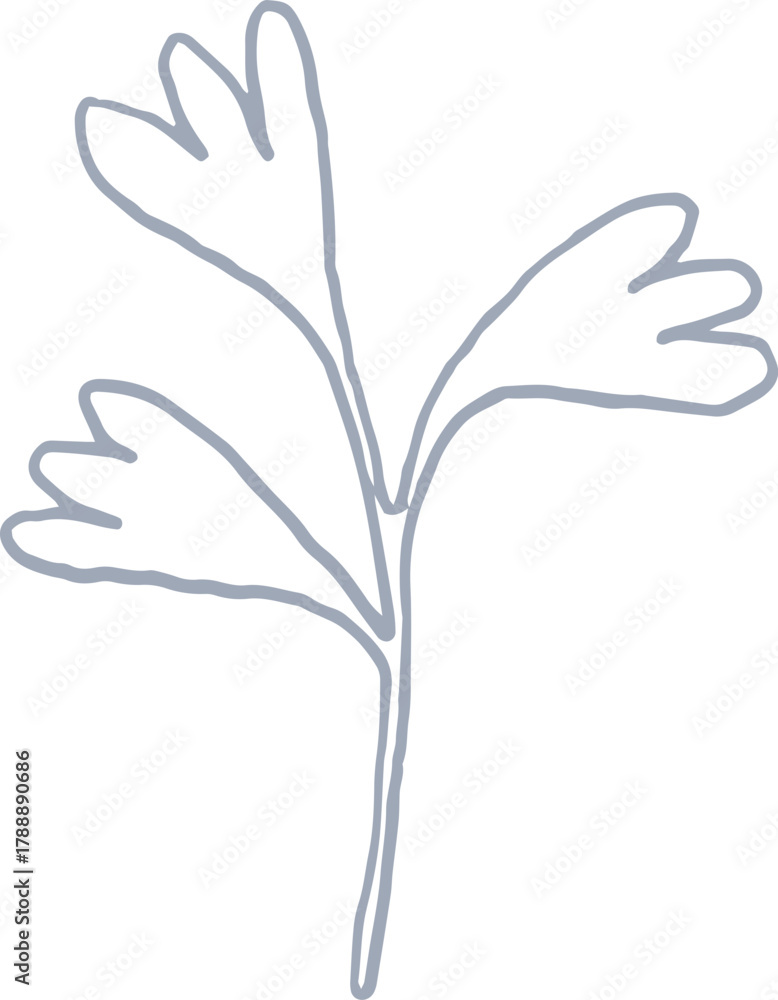 Obraz premium Whimsical castle core line art silver illustration of simple leaf branch. Vector medieval hand drawn doodle.