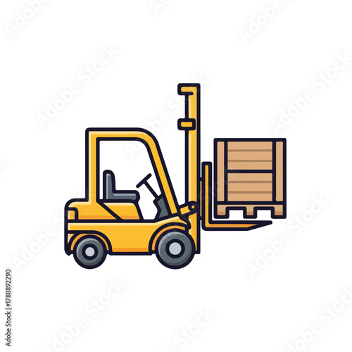 Cartoon Forklift Lifts Crate in Yellow Industry Concept