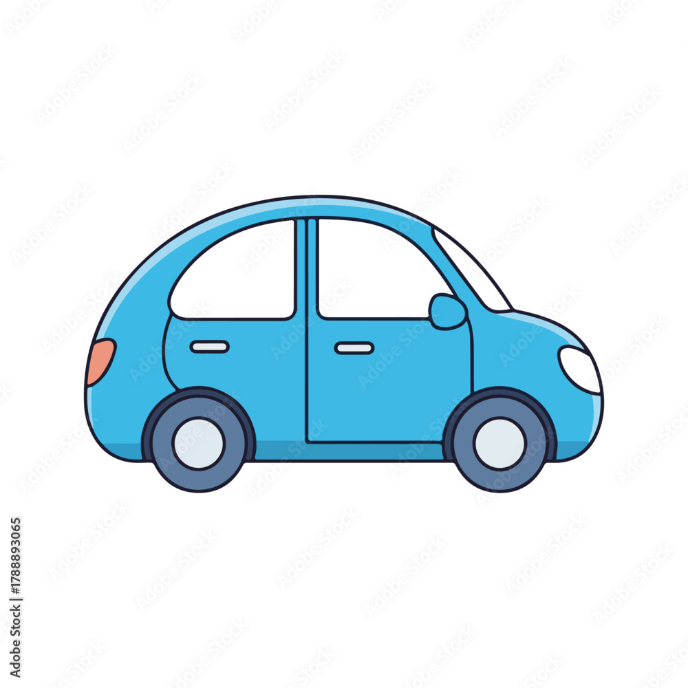 Fototapeta premium Cute Blue Cartoon Car Illustration on White Background