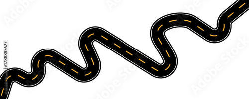 Curve road icon, highway winding line. Curve roadway illustration top view, road way