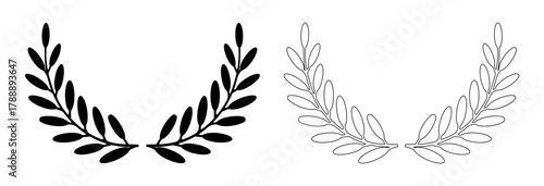 Laurel wreath icon, award symbol with leaf and branch in a circle