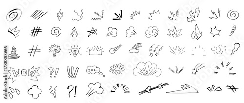 Cartoon line effects icon set. Manga speed elements, movement, burst, sketched motion