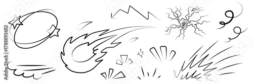 Cartoon line effects icon set. Manga speed elements, movement, burst, sketched motion