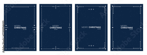 Merry Christmas 2026 vector greeting card set with abstract frames. Modern holiday season design elements for social media story.