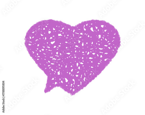 Heart shaped chalk speech balloon with organic edge, forming a friendly chat bubble. Pink hand drawn icon acts as message and comment symbol, with sketch texture. Ideal for creative text concepts.