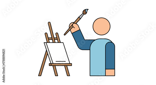 Stylized illustration of a person painting on an easel