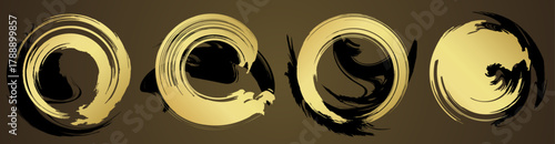 金色の筆で書いた円形のベクター素材。