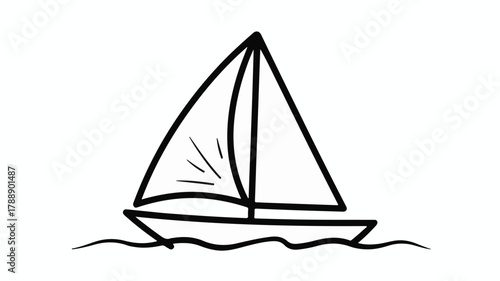 Simple line drawing of a sailboat gliding on gentle waves under a clear sky.