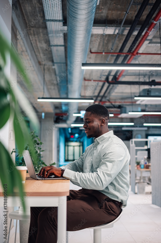 custom made wallpaper toronto digitalAfrican american man working on laptop in modern office