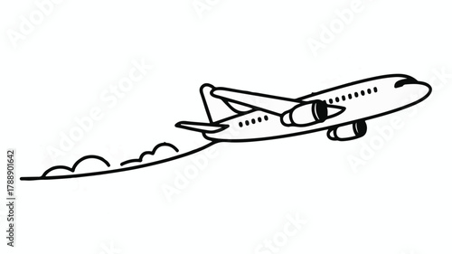 Modern jet airplane soaring through the sky with a trailing cloud formation.