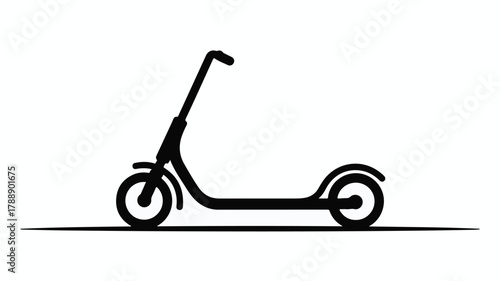 Sleek electric scooter silhouette on a simple line representing the ground.