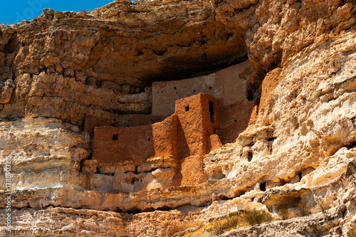 Montezuma Castle in Arizona. Well-preserved dwellings located in Camp Verde, Arizona, which were built and used by the Sinagua people, a pre-Columbian culture between approximately AD 1100 and 1425.