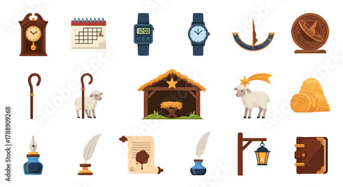 Collection of christmas nativity and timerelated icons