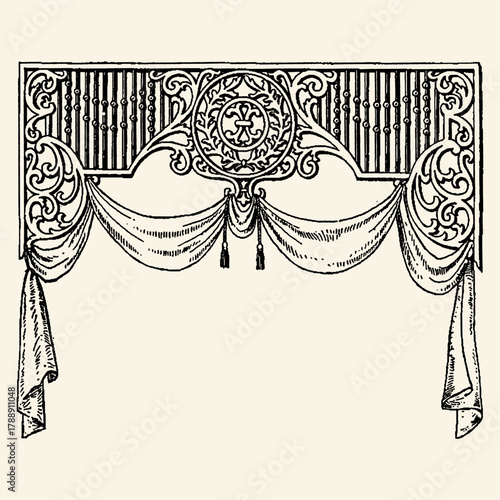 Ornate Drapery and Decorative Metalwork Design.