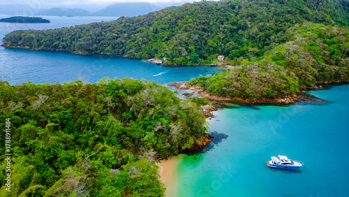 Paradisiacal Tropical Beach With Blue Sea Atlantic Ocean Coast Surrounded By Atlantic Forest Angra Dos Reis Rio De Janeiro Brazil South America Idyllic Heavenly Landscape Summer Travel Destination