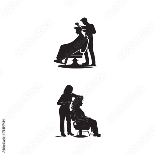 hairdresser working silhouettes