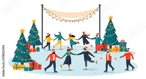 Festive Ice Skating - A Joyful Christmas Celebration with Friends.