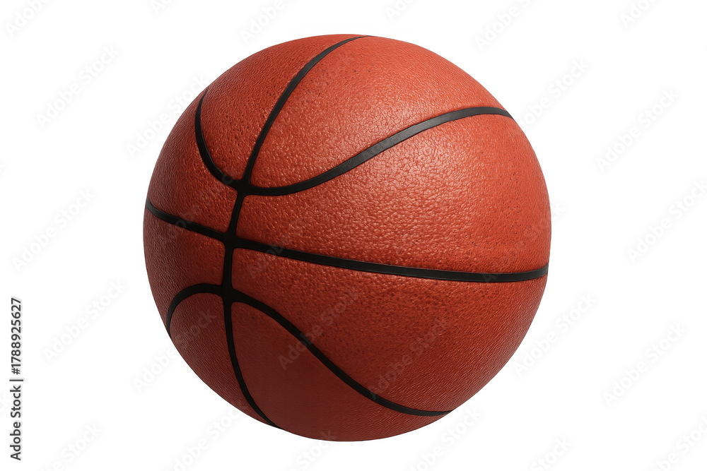Fototapeta premium Basketball ball with orange dimpled texture and black lines, representing sports, game, and competition on transparent background