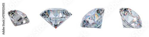 Stunning brilliant cut diamond gemstone collection sparkling in different angles, perfect for jewelry design, luxury brands and bridal themes, originally a scalable graphic