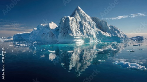 Wallpaper Mural Glaciers float serenely in turquoise waters reflecting stunning peaks against a bright sky. Torontodigital.ca