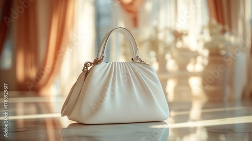 Elegant White Handbag with Pleated Design and Gold Hardware