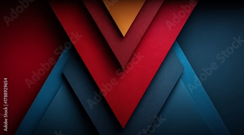 Colorful design with red, blue, and yellow triangles. The design is made up of squares and triangles
