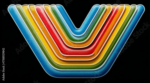 Colorful rainbow with a V shape. The rainbow is made up of different colors and is very bright