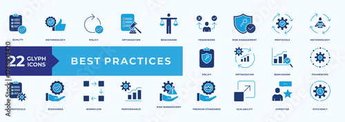 Best Practices Icon Set Flat bLue style