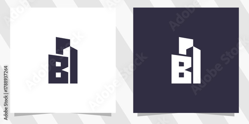 letter b with building logo design vector