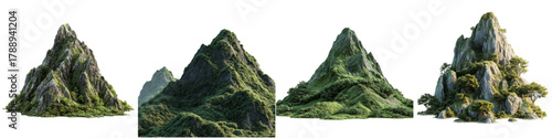 Stunning mountain peaks covered in lush green vegetation, originally a vector design, perfect for nature scenes, game design, or environmental illustrations