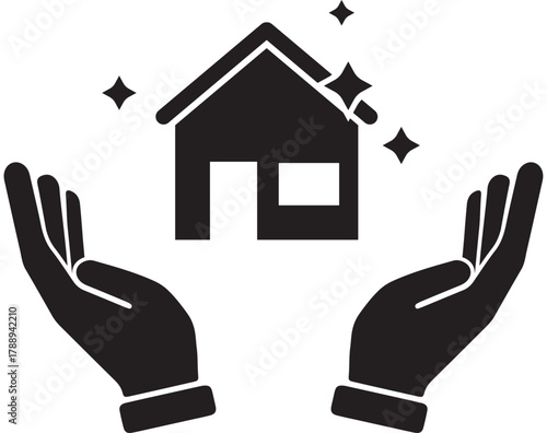 Protective hands holding a shiny new house