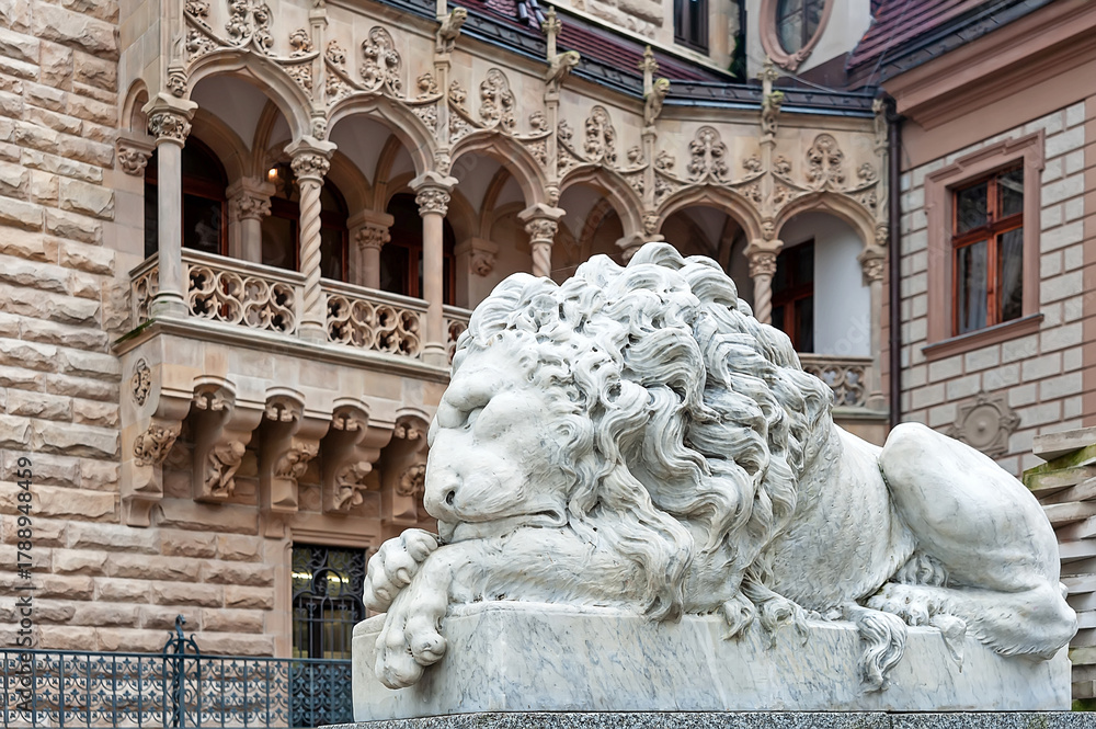 custom made wallpaper toronto digitalWhite lion statue at Moszna castle in Poland