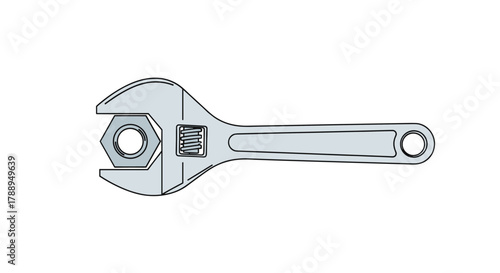Adjustable Wrench Tightening Hex Nut Isolated on White Background