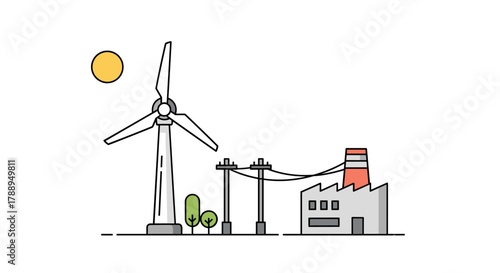 Wind Turbine Connects to Factory Providing Clean Energy Alternative Power