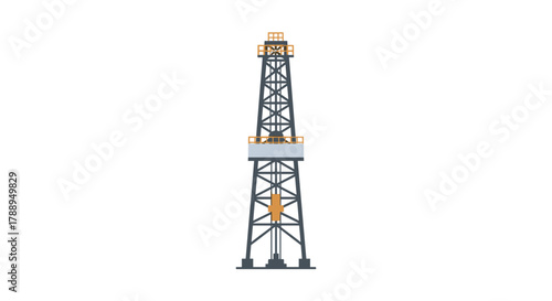 Oil Rig Tower Industrial Equipment Energy Production Isolated on White Background