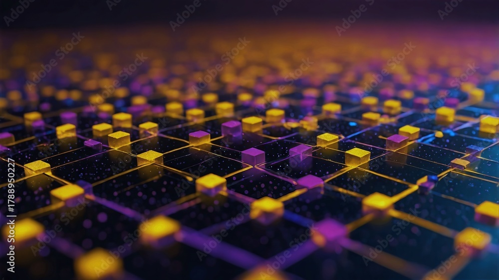 Obraz premium Abstract Digital Network with Interconnected Cubes