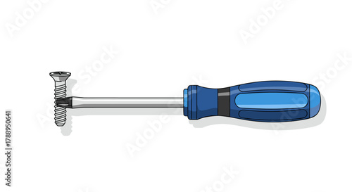 Close up of a screw extractor tool with a blue handle isolated on white background