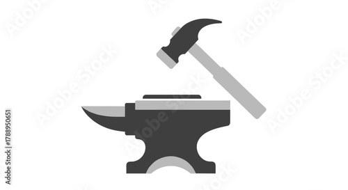 Hammer striking anvil isolated on white background symbol of blacksmith craft and metalworking skill