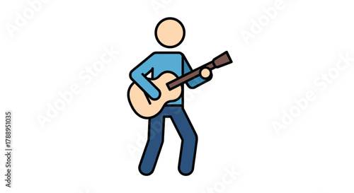Cartoon musician playing acoustic guitar isolated on white background vibrant illustration