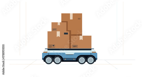 Autonomous Mobile Robot Transporting Stacked Cardboard Boxes Isolated on White Background