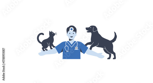 Veterinarian Caring For Cat And Dog Pet Health And Animal Care Concept Isolated On White Background