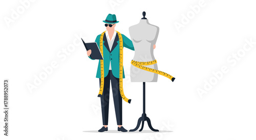 Fashion Designer Working On Mannequin With Measuring Tape Isolated On White Background