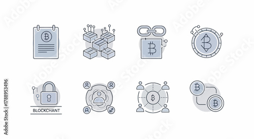 Blockchain Technology and Cryptocurrency Icons Set.