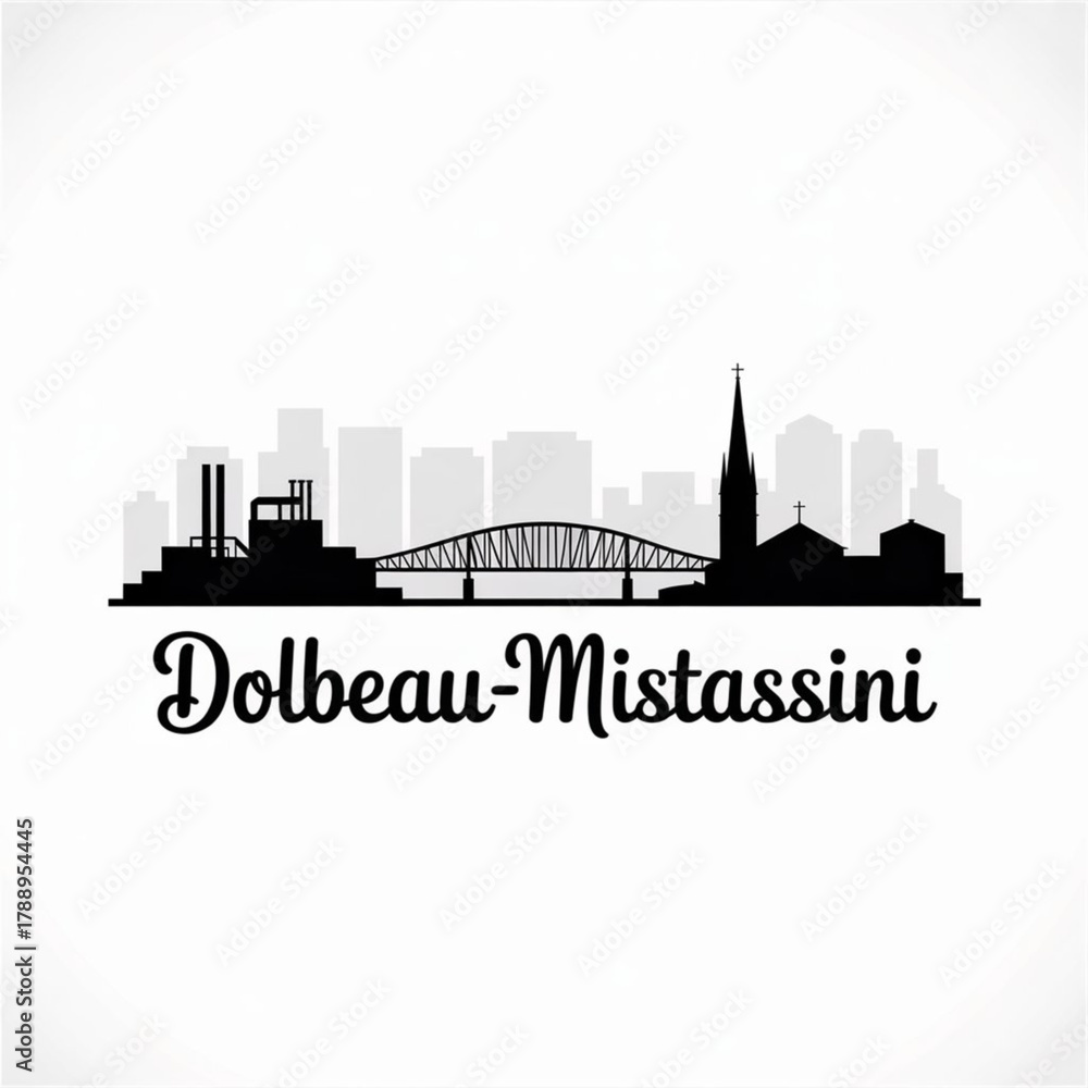Naklejka premium ‎Dolbeau-Mistassini Skyline Silhouette — A Northern Quebec Industrial Town Vector Illustration