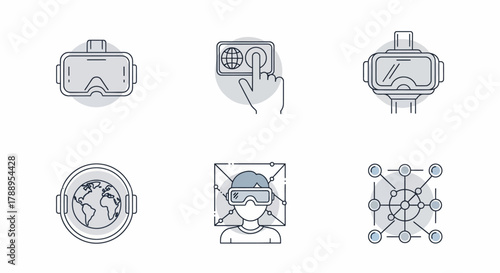 Virtual Reality Technology Icons Set for Digital Innovation.