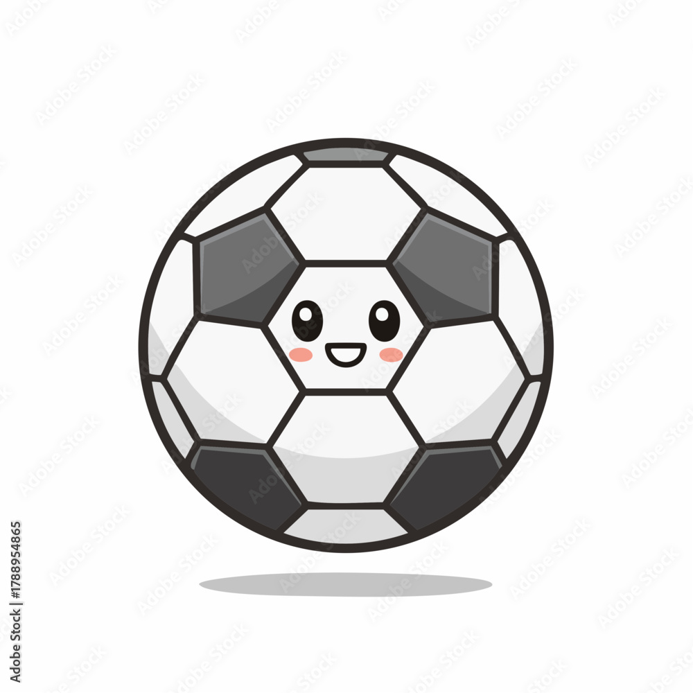Obraz premium Adorable soccer ball character with a sweet smile, perfect for kids' designs, sports themes, and playful projects needing a touch of fun, originally vector