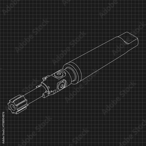 Mechanical engineering drawings. Tap tools, borer. Technical Design. Cover. Blueprint. Step Cutting Tool with Countersinking Function. Technical 3D Vector Illustration