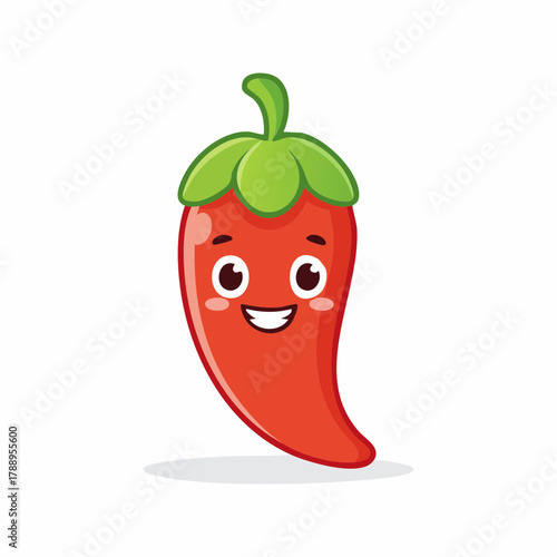 Adorable smiling red chili pepper character perfect for kids' menu or cooking blog, adding a playful touch to your designs with this cute vegetable
