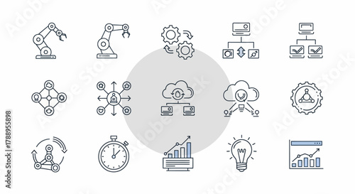 Collection of Technology and Industry Icons Representing Innovation and Progress.